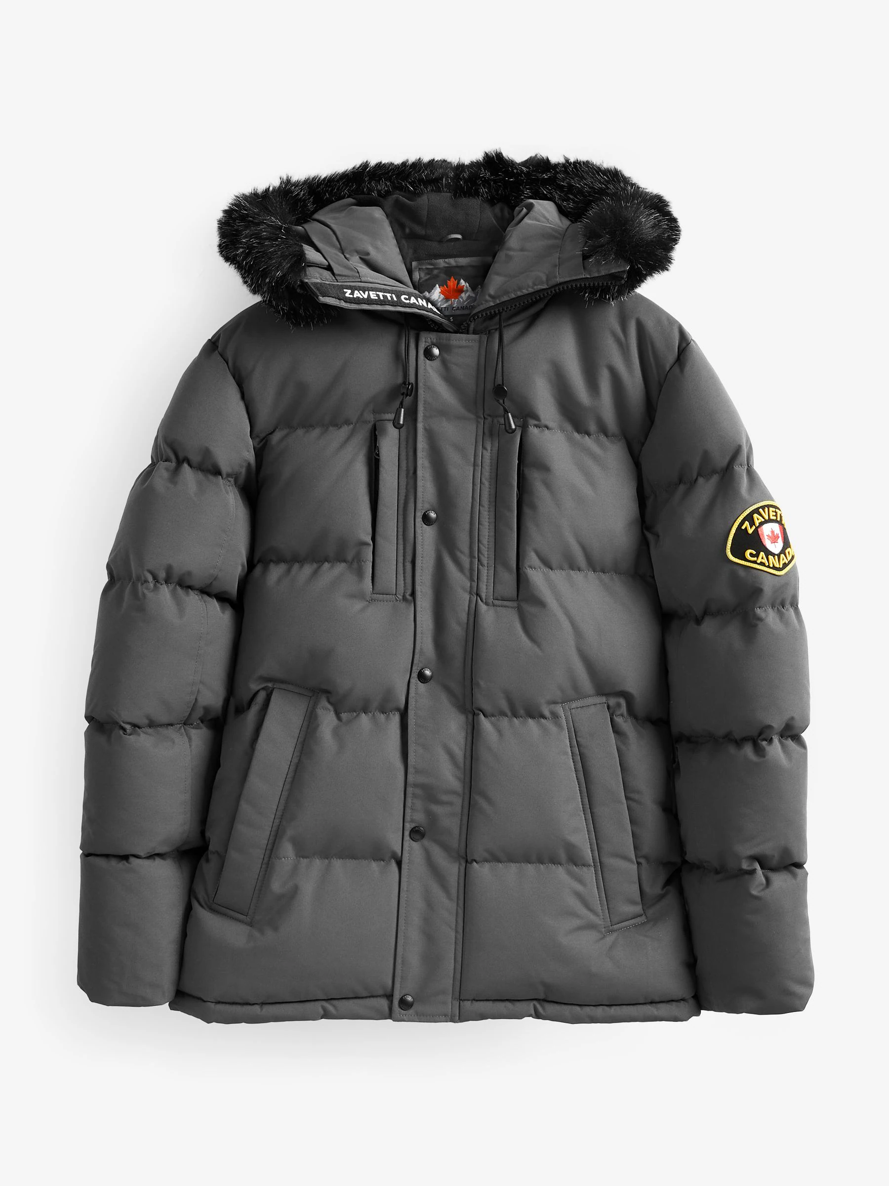 Asfaltgrijs - Zavetti Canada Oshawa 2.0 voor heren Puffer parka-jas met afneembare imitatiebontkraag