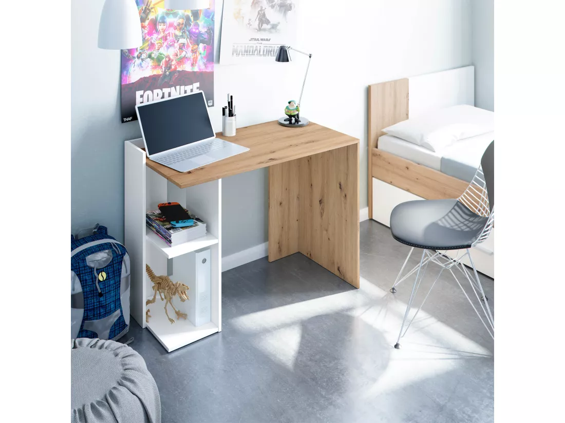 Bureau Llanes 2 niches bois/blanc, 100 cm