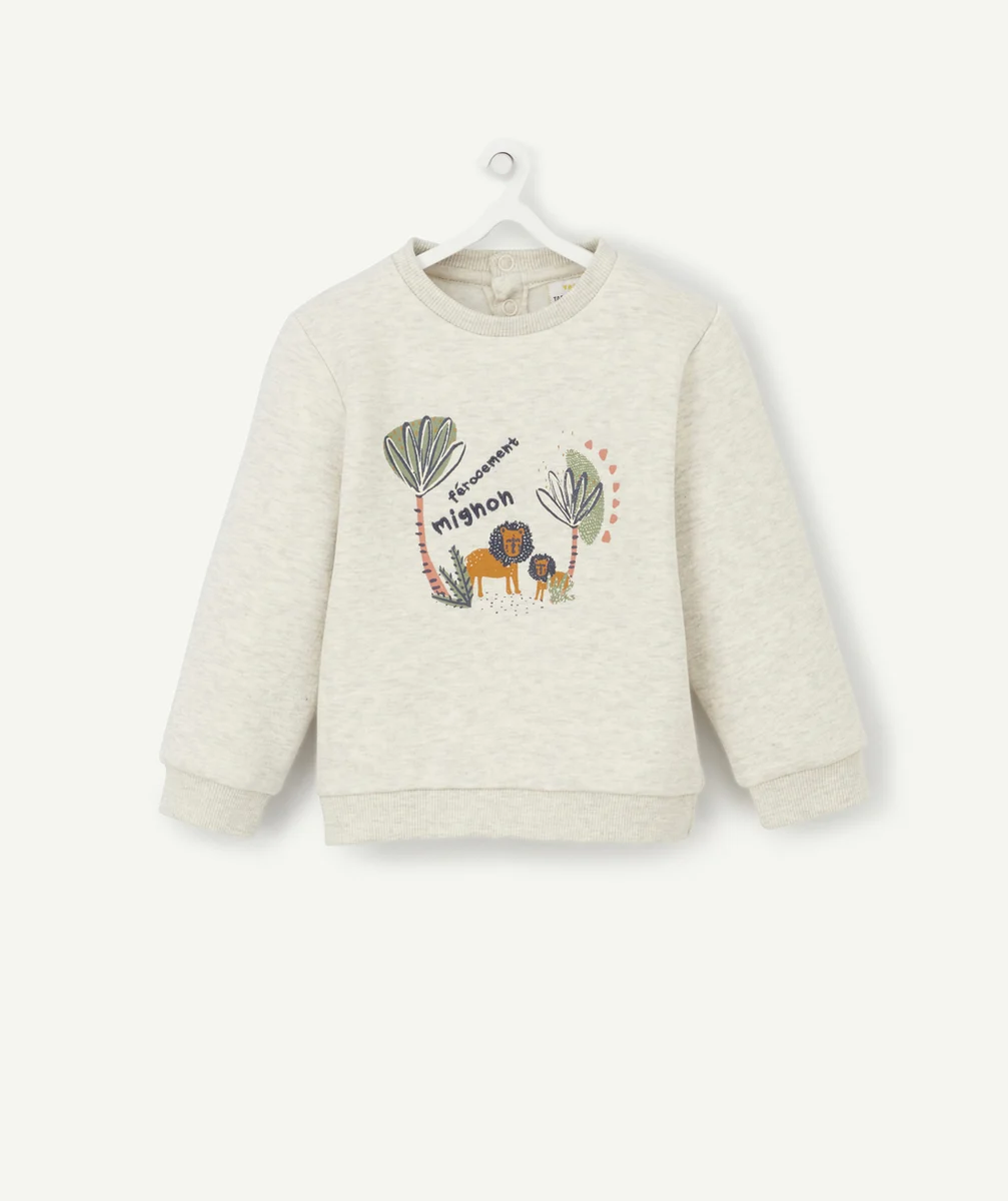 SWEAT BÉBÉ GARÇON EN FIBRES RECYCLÉES GRIS AVEC LIONS IMPRIMÉS