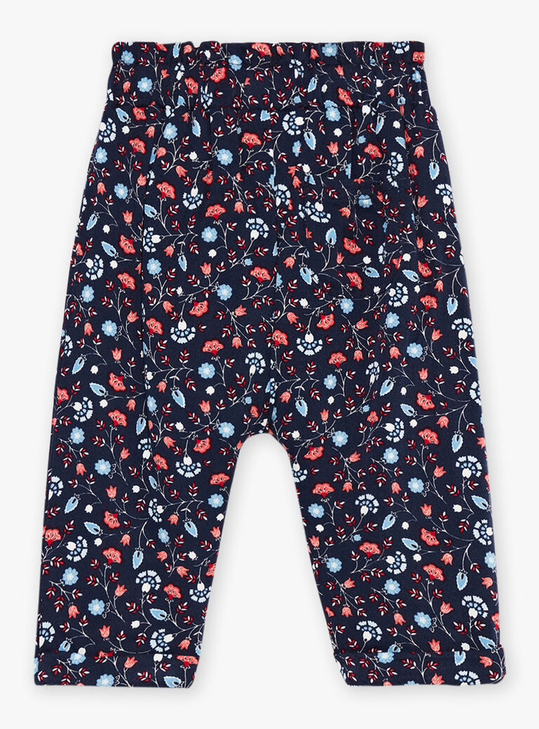 Pantalon bleu marine fleuri
