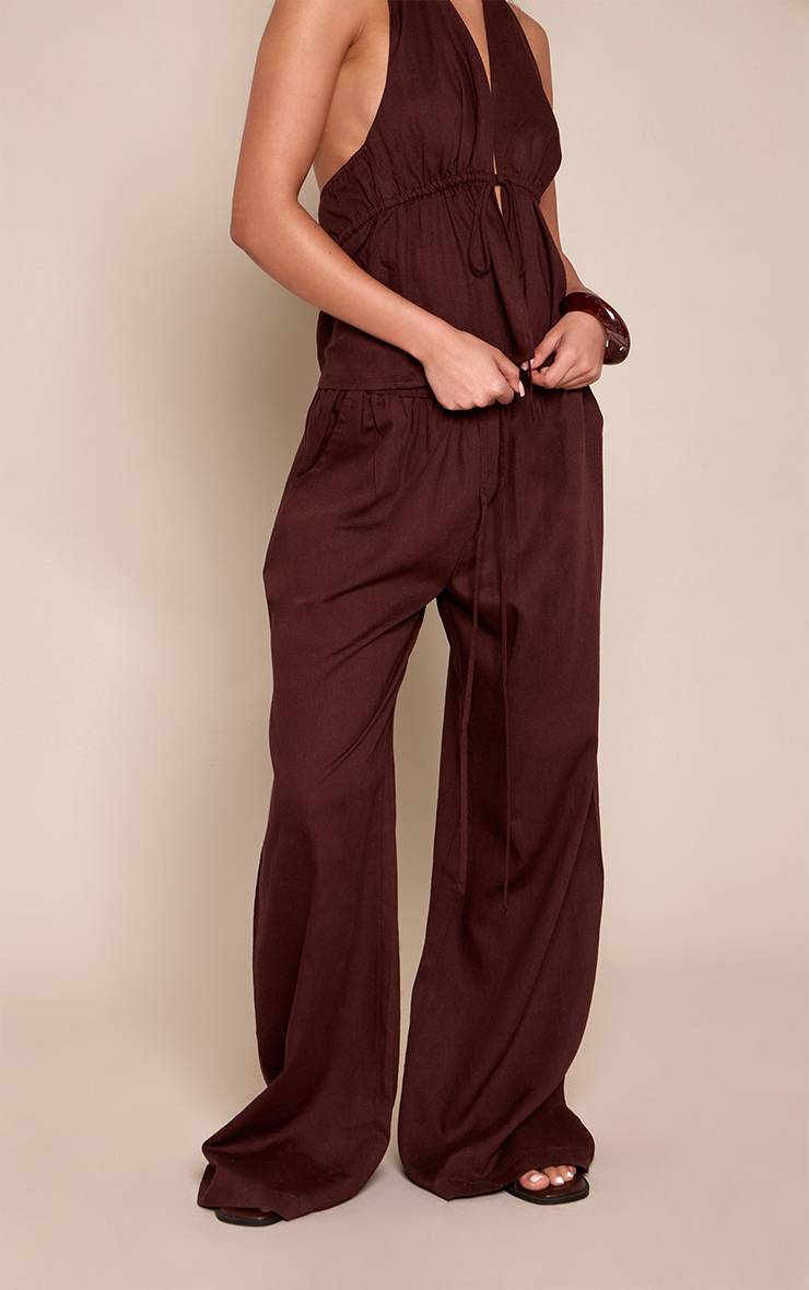 Marron Foncé Pantalon Large À Cordon De Serrage Coordonné