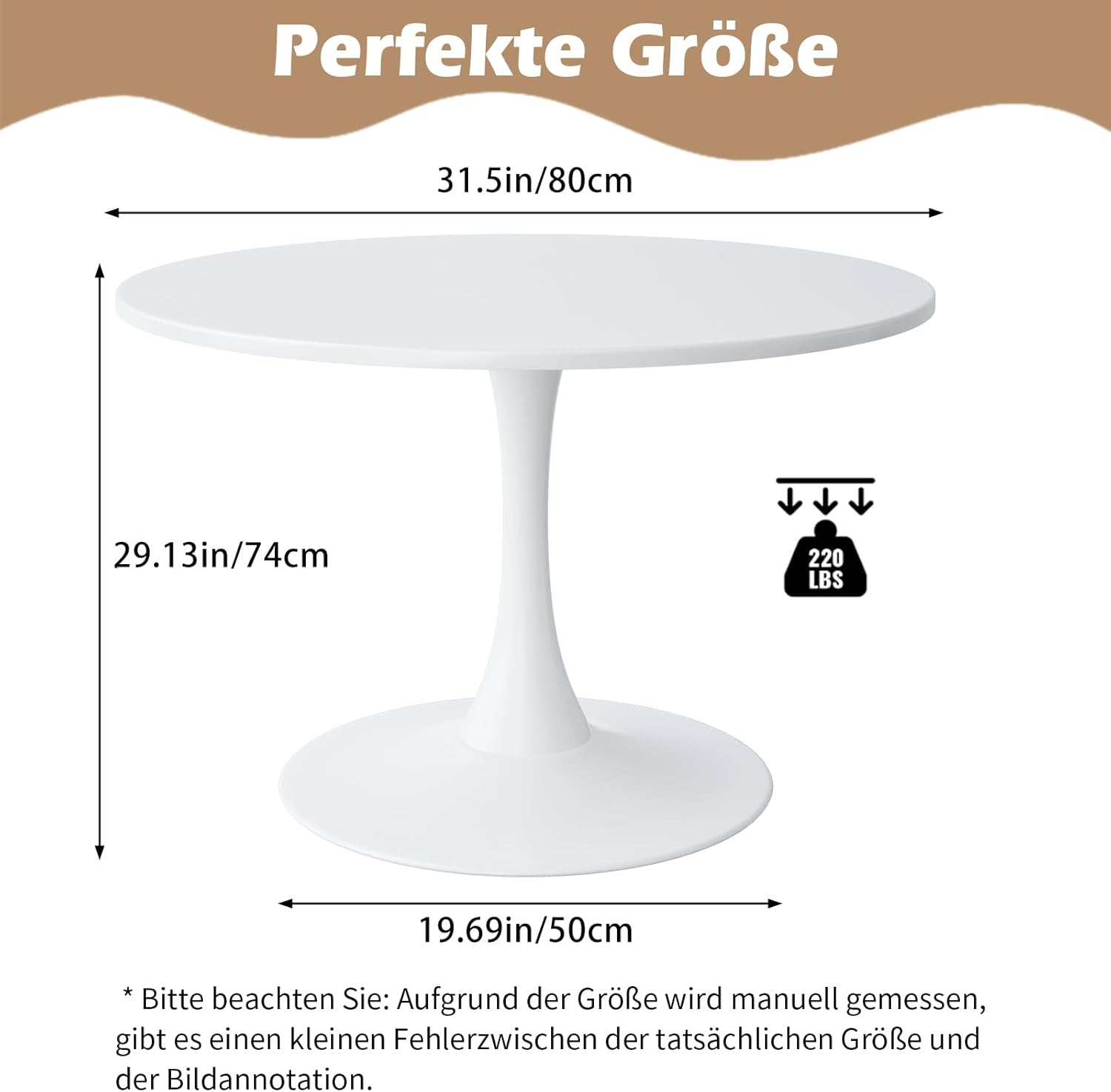 TWSOUL Runder Esstisch 80cm, Küchentisch, Küche Kleiner Esstisch, mit Säulenfuß im Tulpendesign, Stahlgestell, für 2-4 Personen, für Esszimmer, Wohnzimmer, Büro, Café, Bar, Weiß