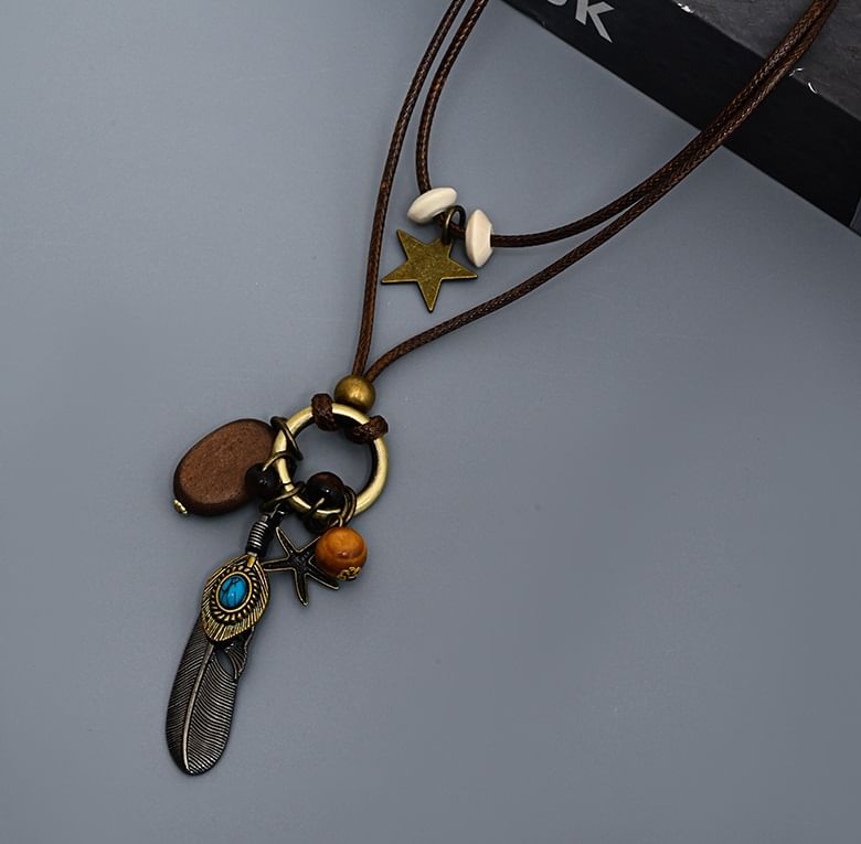 Lilafey - Veer Turquoise Ster Legering Hanger Gelaagde String Ketting
