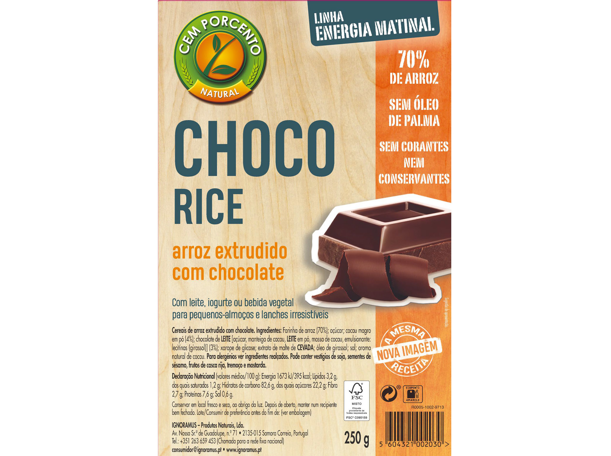 CEREAIS CEM PORCENTO ARROZ TUFADO COM CHOCOLATE 250G