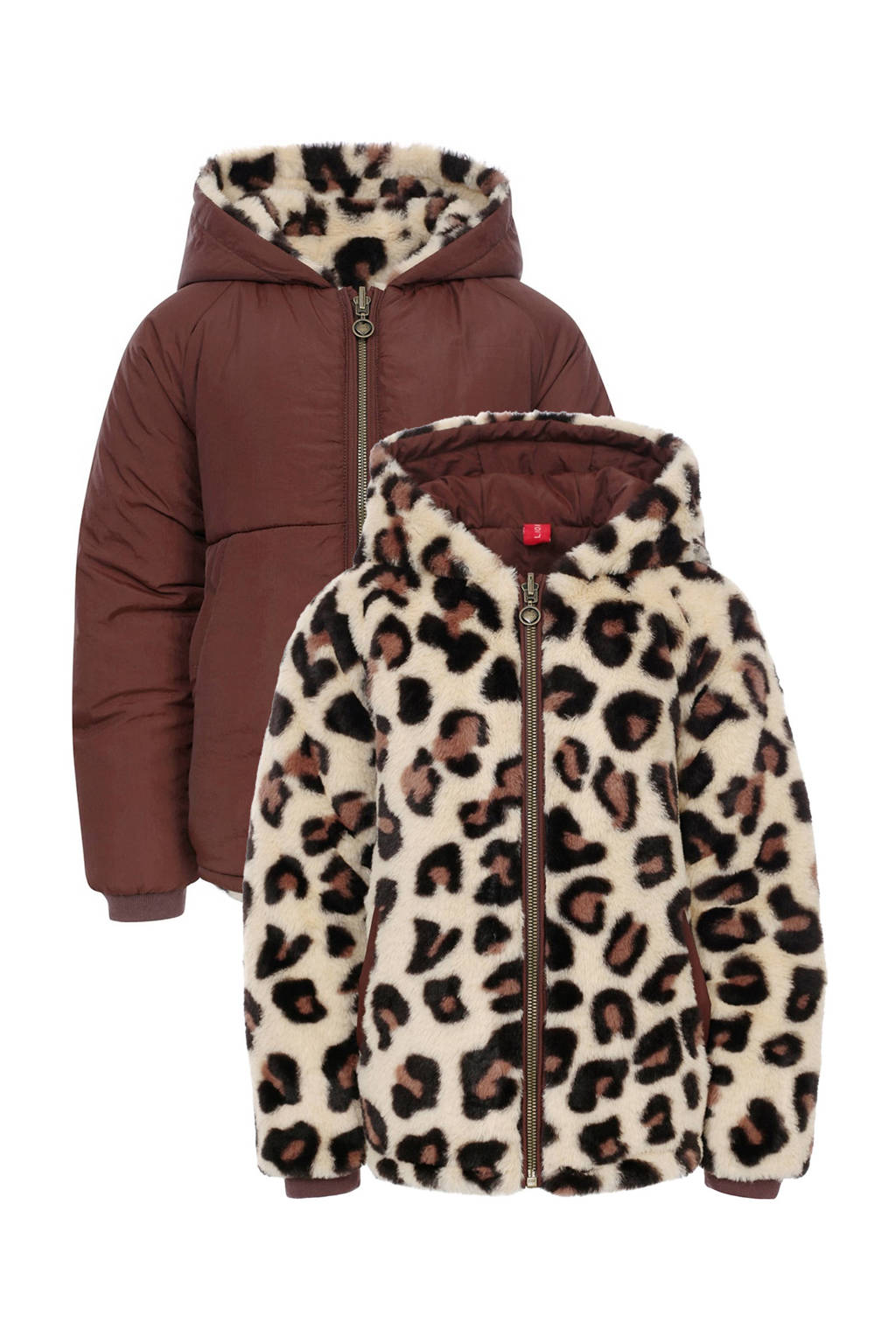 LOOXS reversibe winterjas met panterprint bruin/beige