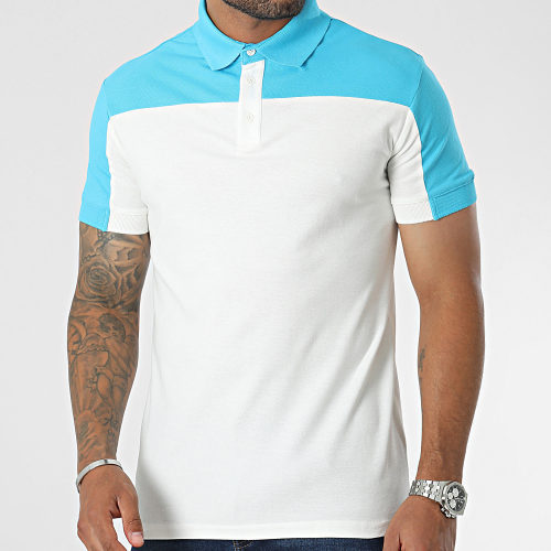 Polo Manches Courtes Blanc Bleu Clair