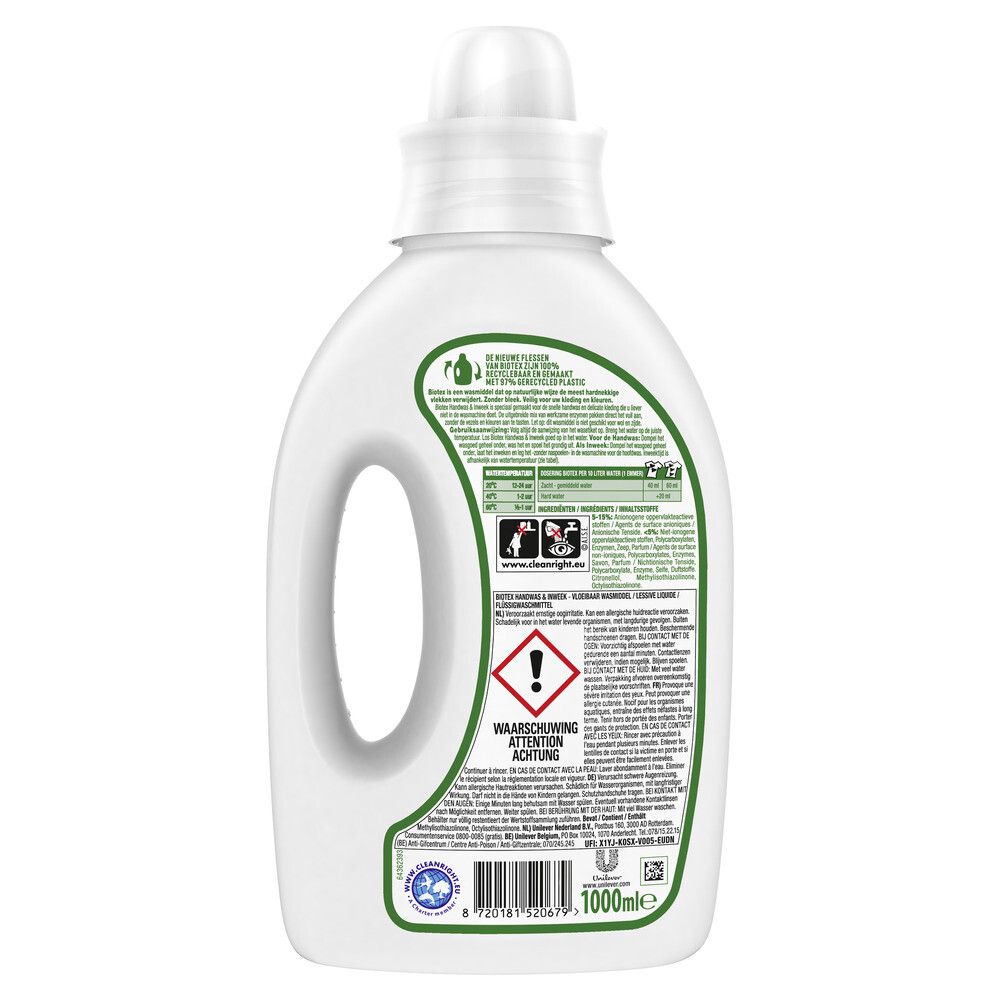 6x Biotex Vloeibaar Wasmiddel Handwas & Inweek1 liter