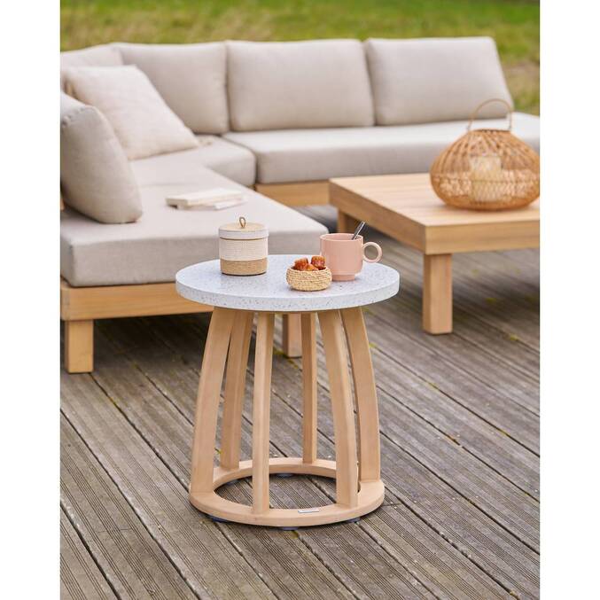 Table d'appoint de jardin ronde LEMINDO Eucalyptus
