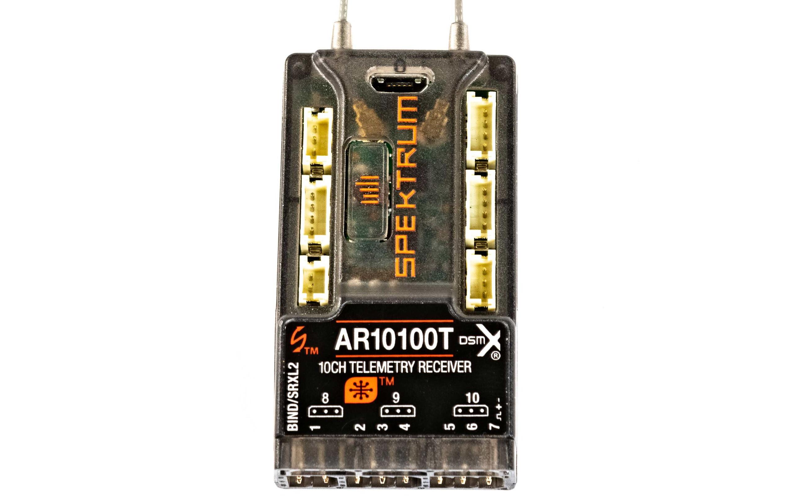 Empfänger AR10100T, 2.4 GHz DSMX, 10-Kanal, Telemetrie<br>10-Kanal Spektrum DSMX Telemetrieempfänger für Flugmodelle