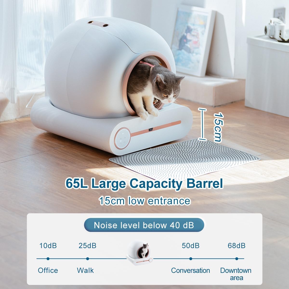 Megonia Litière Autonettoyante Chat Automatique: 2.4GHz WiFi Con App Contrôle à Distance 65L Grande Capacité Anti-Pincement/Fuites/Odeur pour Famille