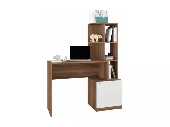 Bureau Châtaignier Blanc Bibliothèque 6 Niches et 1 Caisson Intégrés