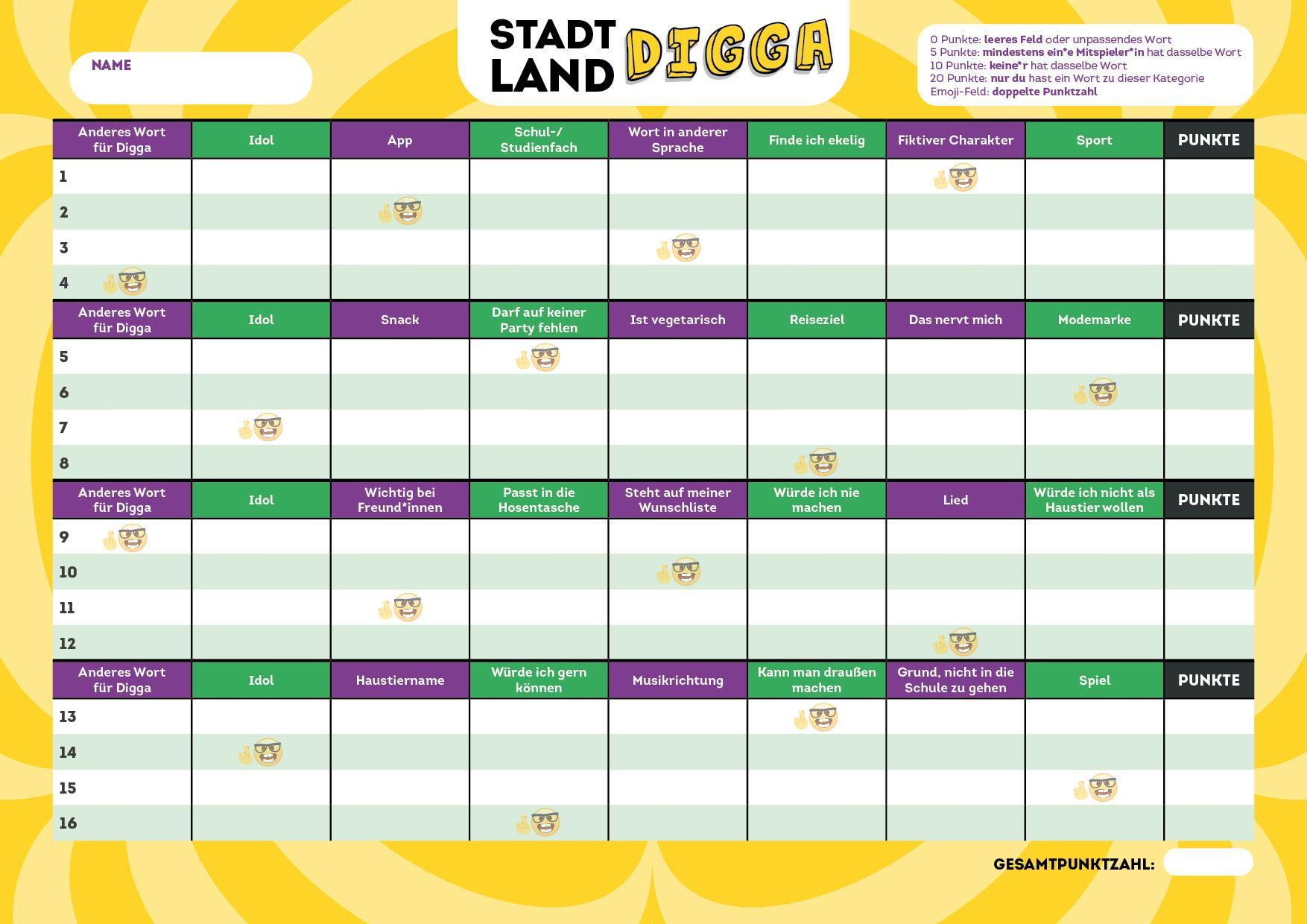 Stadt, Land, Digga - Der Spieleklassiker Kids und Teens