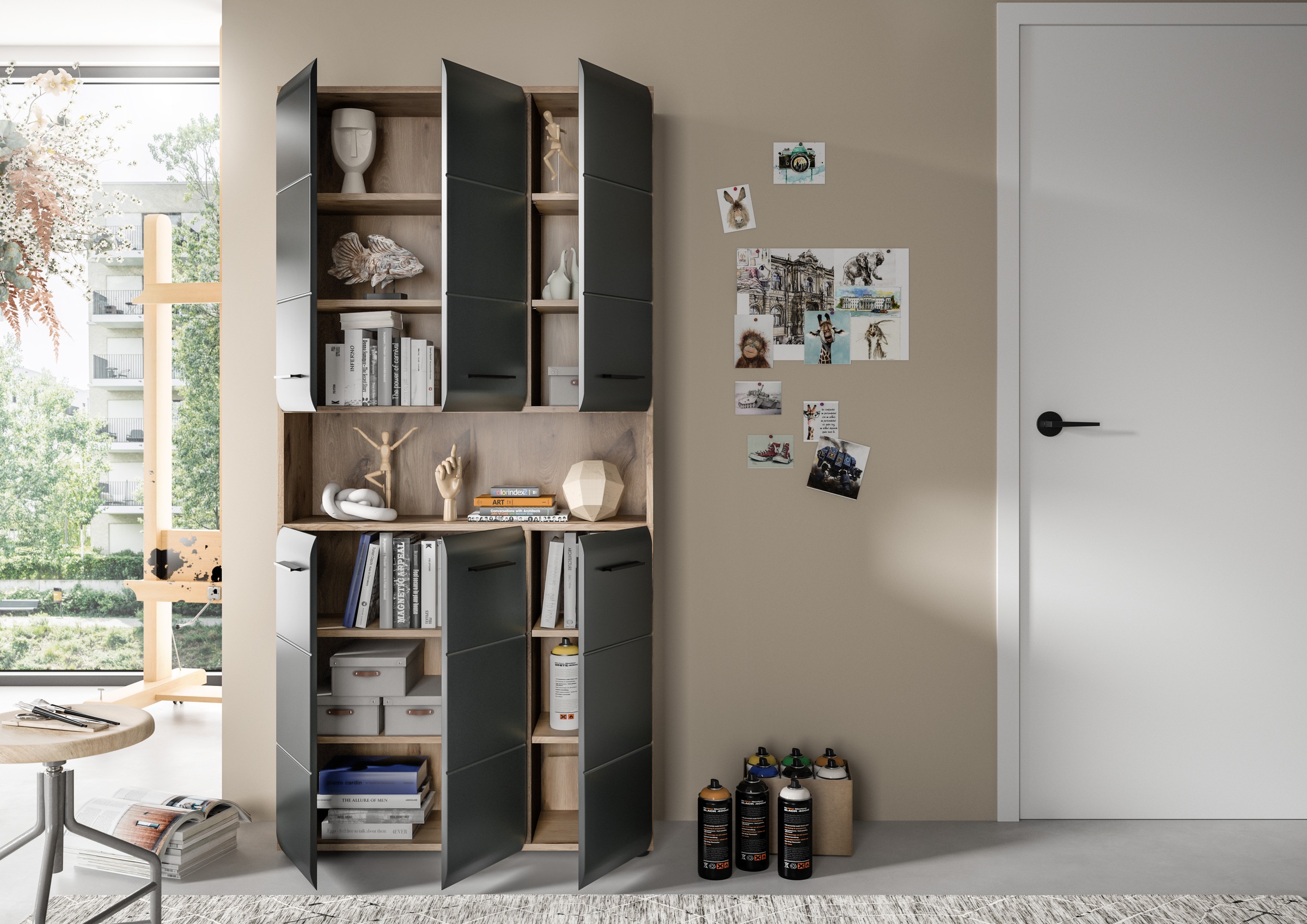 INOSIGN Stauraumschrank 1 Stk. tlg. Florenz, Mehrzweckschrank Nox Oak NB, 90 cm breit