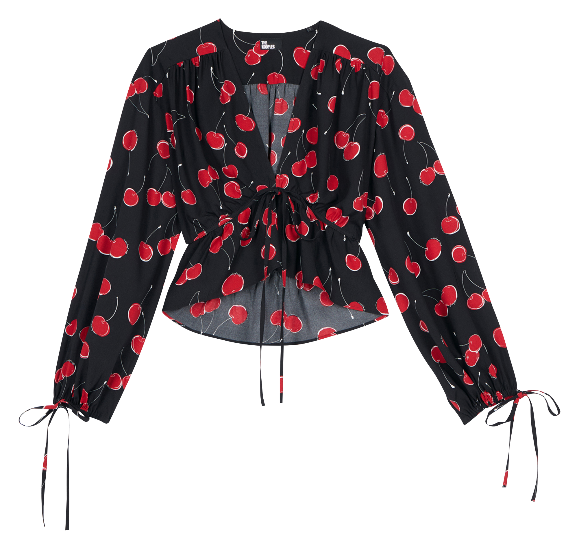 Top col V ample imprimé | Noir