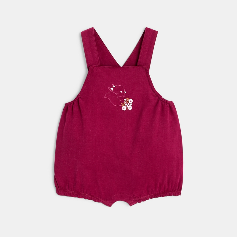 Salopette en velours et body petit col fleuri rose naissance