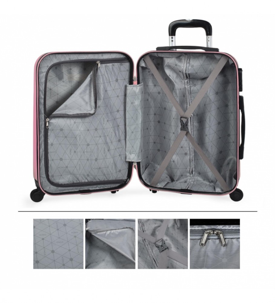 Mala de cabine rígida ITACA com 4 rodas T71550 rosa - 55x38x20cm -