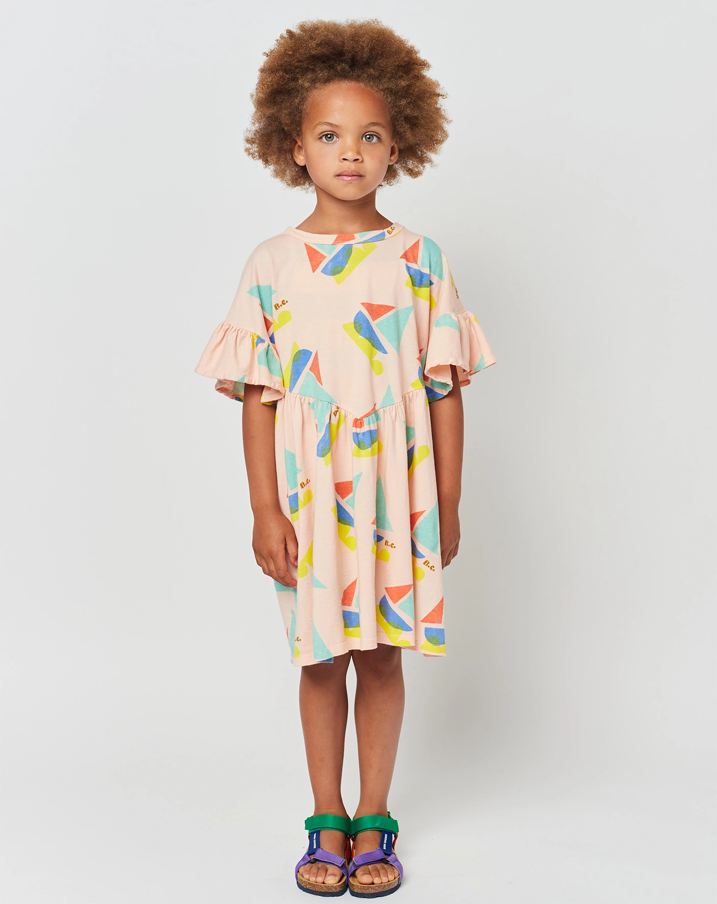 Kleid MULTICOLOR SAILBOAT RUFFLE in light pink