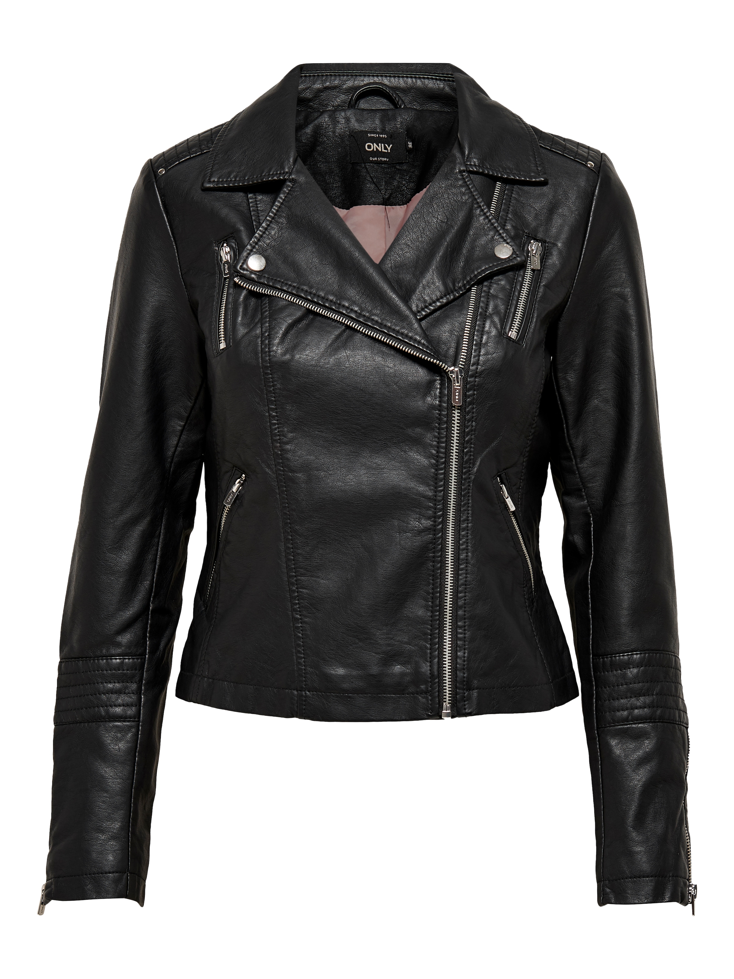 ONLY Lederimitatjacke »ONLGEMMA – Bikerjacke mit asymmetrischem Reissverschluss« tailliert, casual, Lederimitat, Reissverschlusstaschen