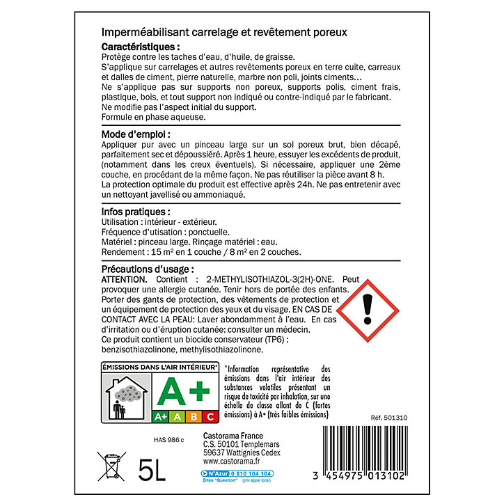 Imperméabilisant carrelage et revêtement poreux 5L