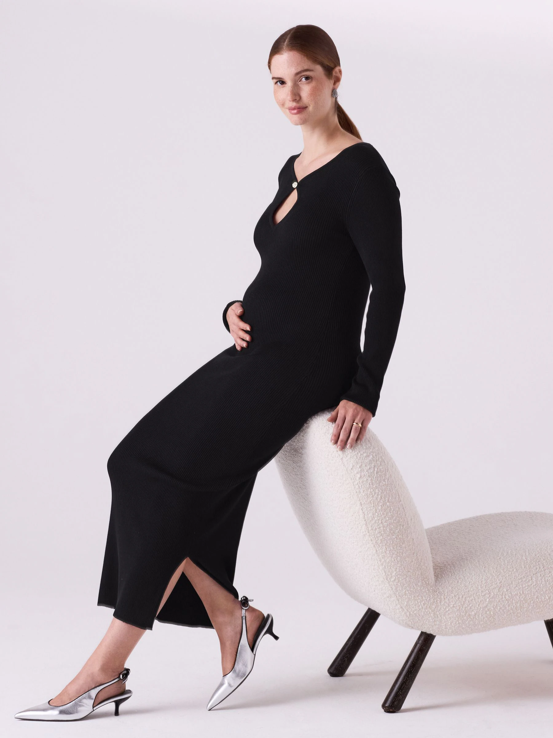 Zwart - Maternity Knitted Keyhole Dress