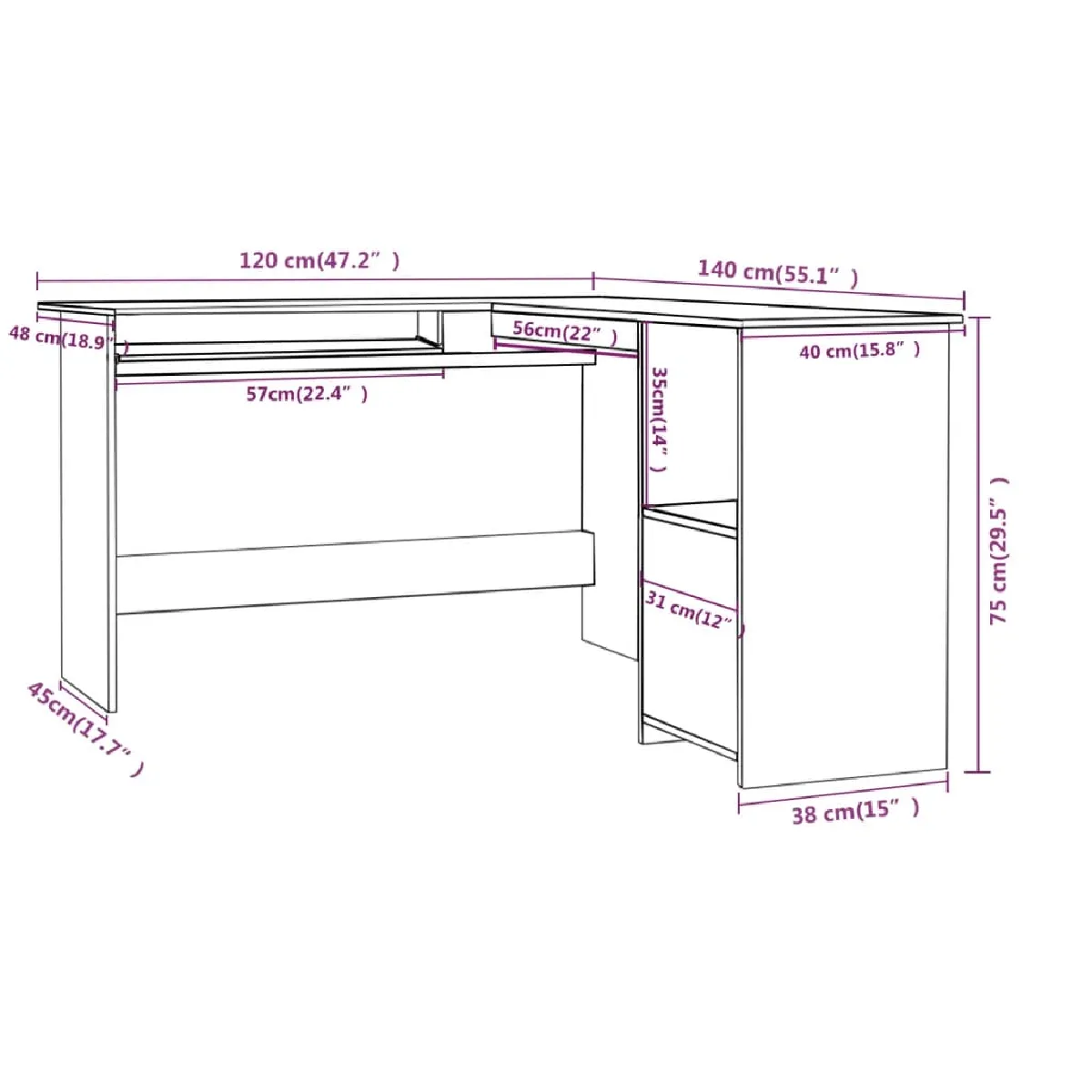 vidaXL Bureau d'angle - Gris béton
