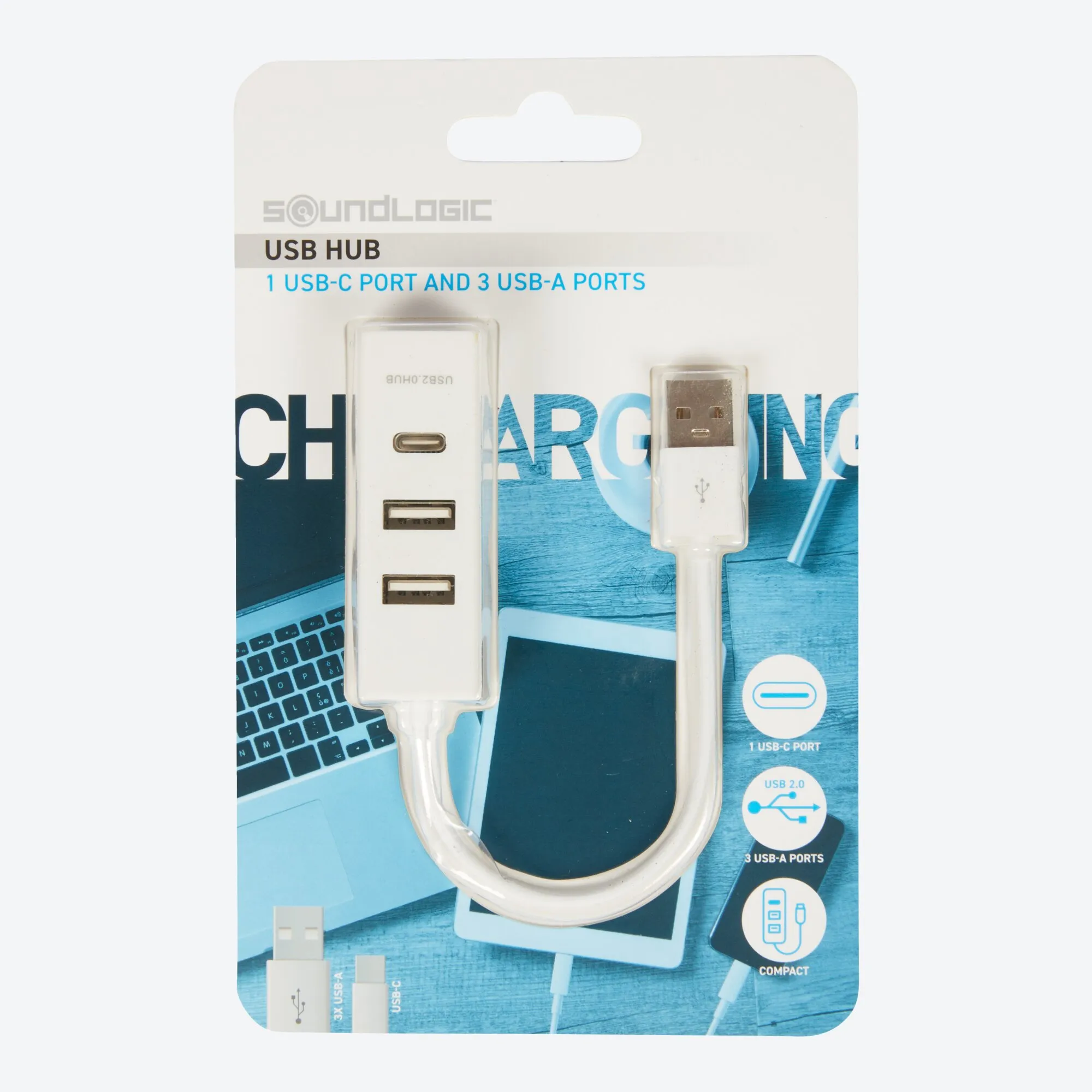 Soundlogic USB-Hub mit 3 USB-Type-A-Anschlüssen & 1 USB-Type-C-Anschluss