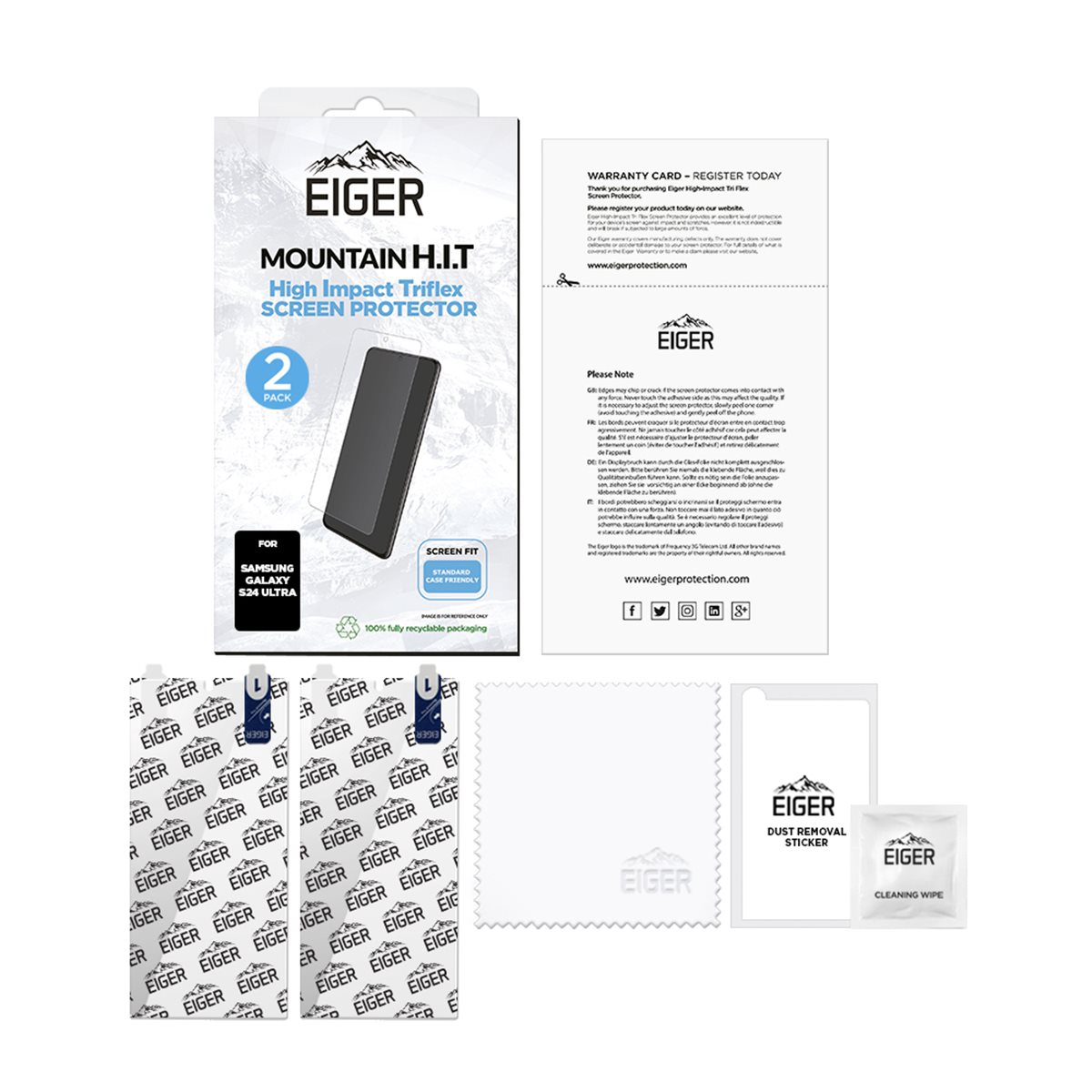 (2er Set) Samsung Galaxy S24 Ultra Mountain H.I.T High Impact Triflex Panzerglas 2.5D Displayschutz Case Friendly (EGSP00939)