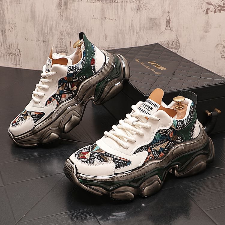 Mr Ozera - Sneakers met vetersluiting en patroonapplicatie