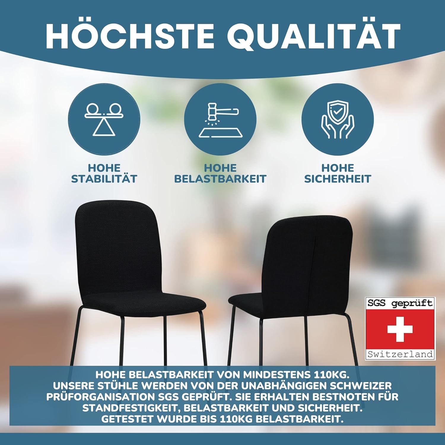 ALBATROS Esszimmerstühle 4er Set ENNA, schwarz - stapelbar, bequemer Polsterstuhl - Eleganter Küchenstuhl, Stuhl Esszimmer oder Esstisch Stuhl, Konferenzstuhl