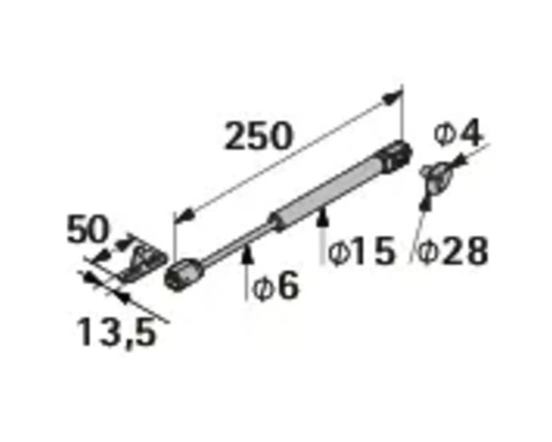 Klepsteun met gasdruk 260 mm