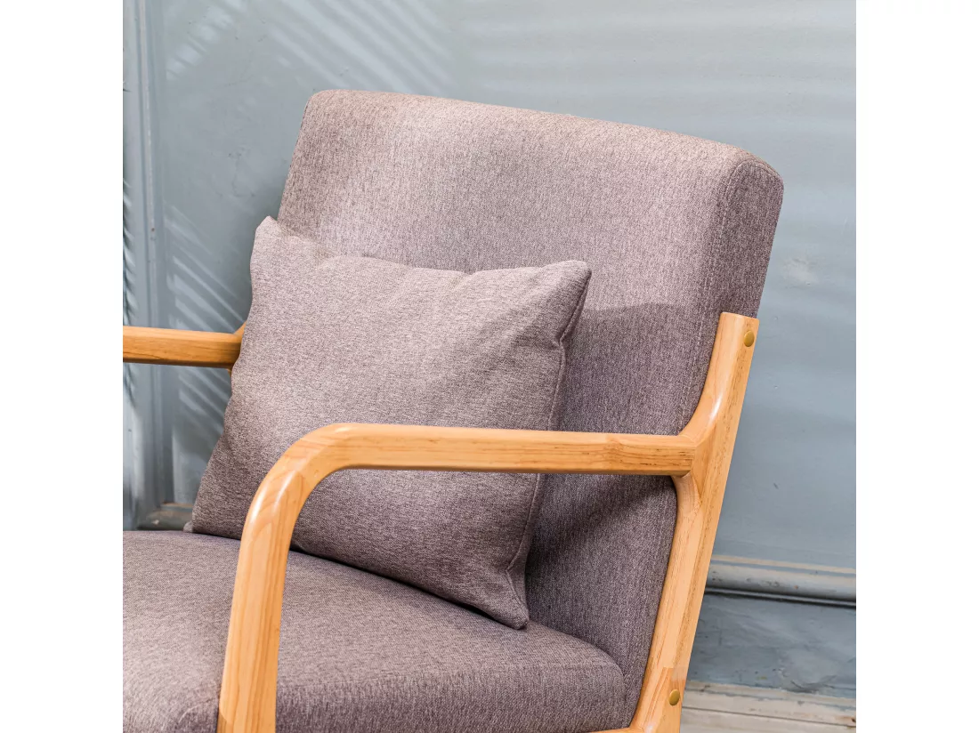 Rocking chair en bois massif et tissu gris