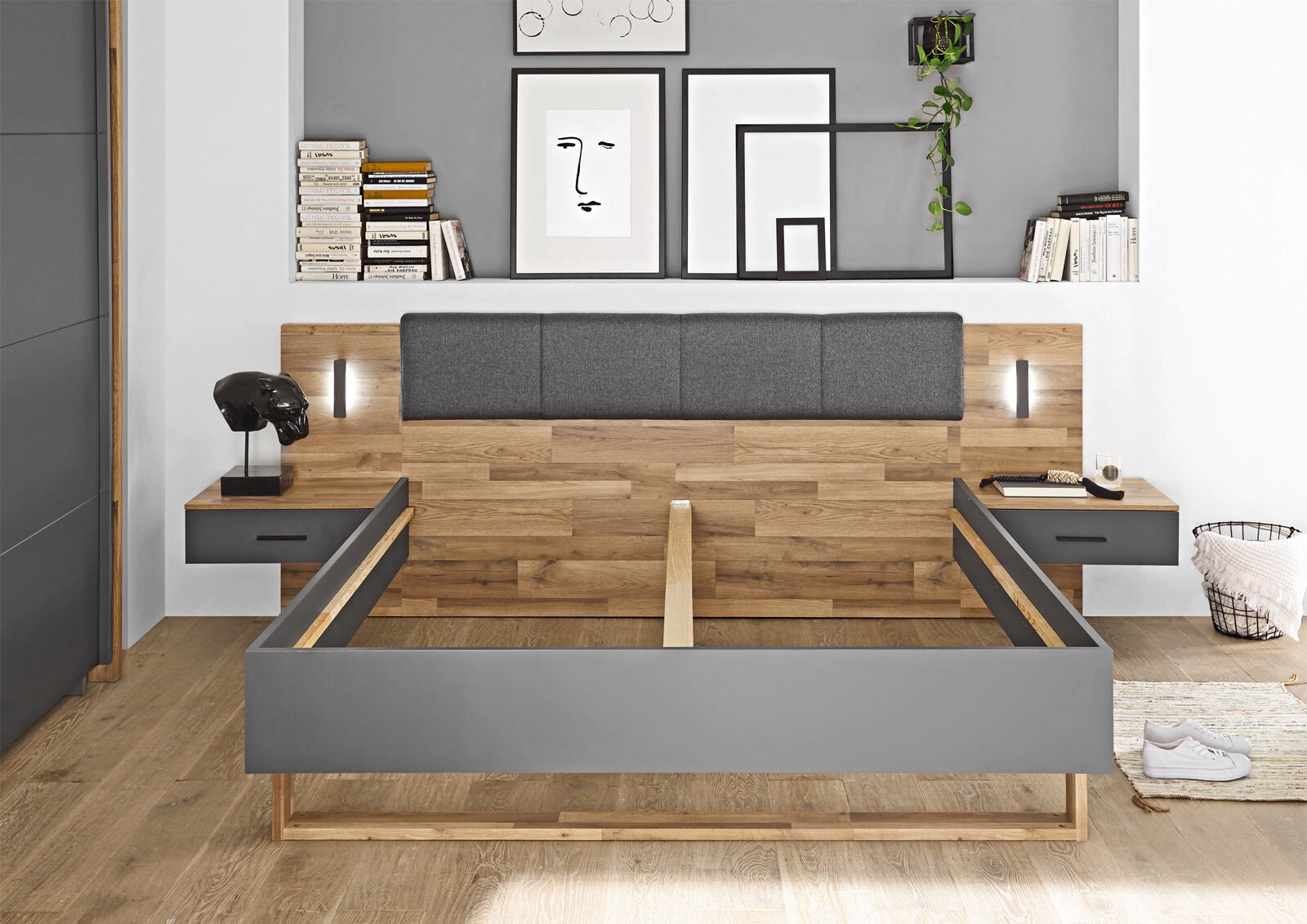 Bettanlage Rivoli Montana Oak-Optik/Graphit 180 x 200 cm