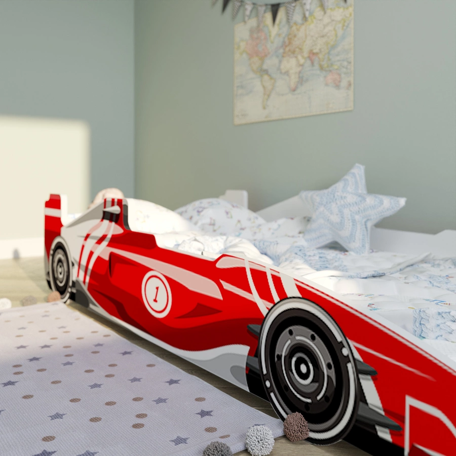 Kids Collective Autobett Kinderbett Jugendbett 80x160 mit Rausfallschutz | Spielbett rot mit Matratze