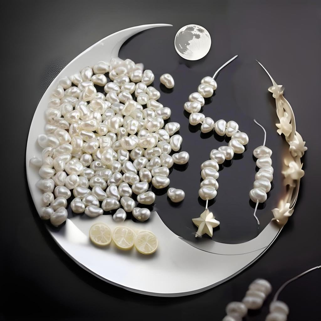 (100er Set) 6x9mm Schimmernde Perlen DIY Bastel Schmuck Zwischenperle im Perlmutt Optik für Armband / Kette - Weiss