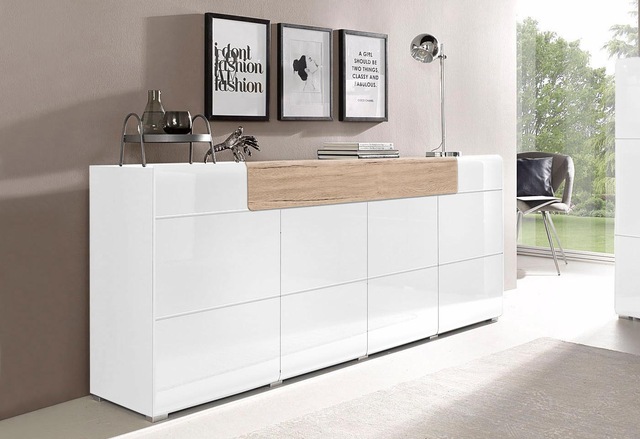 INOSIGN Sideboard »Toledo,Breite 208cm,moderne Kommode mit dekorative Fräsungen,grifflos« Kombikommode mit viel Stauraum, Einlegeböden verstellbar