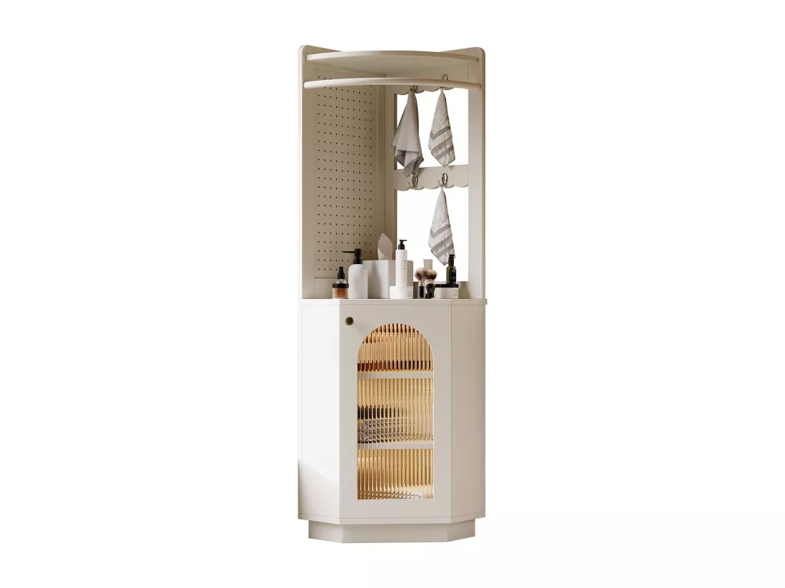 Colonne d'angle de salle de bain - 1 portes et crochets - 45x 45 x 166,5 cm - LEDs - MDF - Blanc