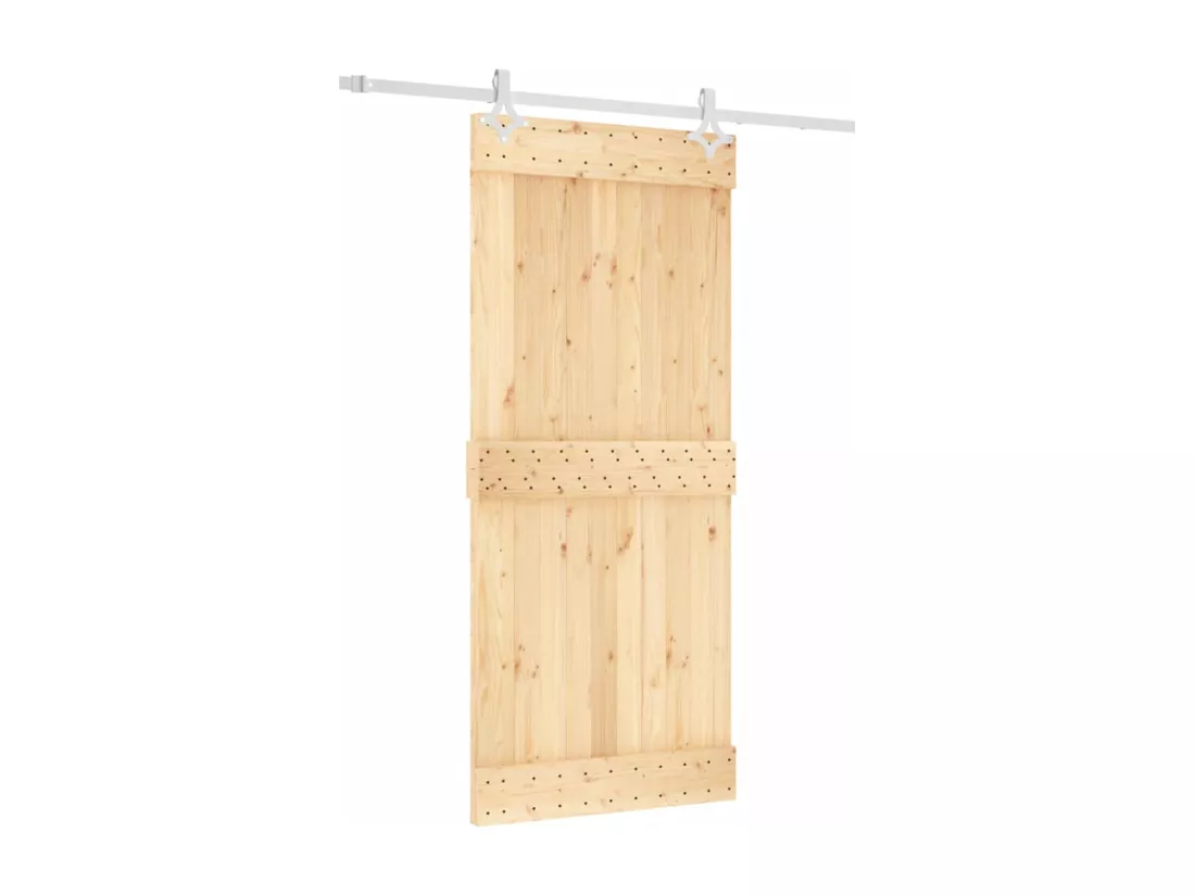 Porte coulissante et kit de quincaillerie 90x210 cm pin massif