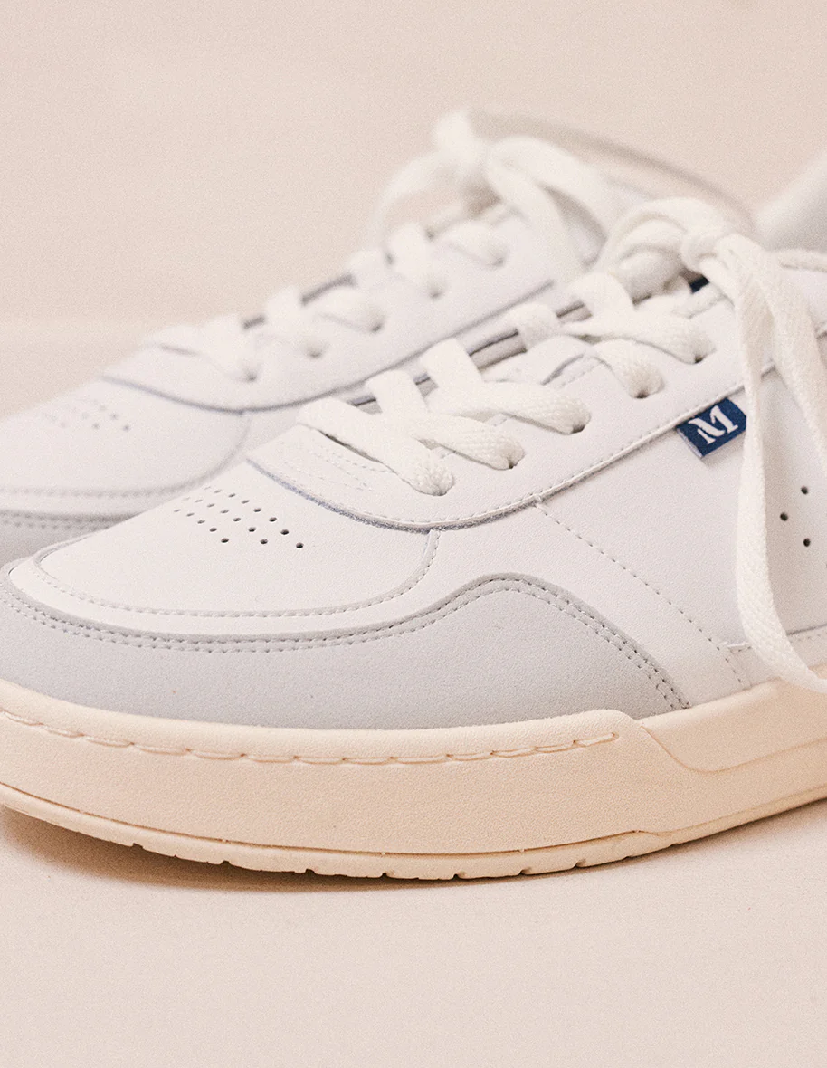 Baskets basses Mael - Cuir recyclé et suède vegan blanc marine