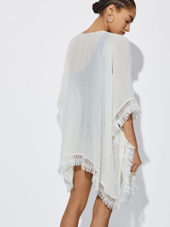 Caftan com franjas - Cru