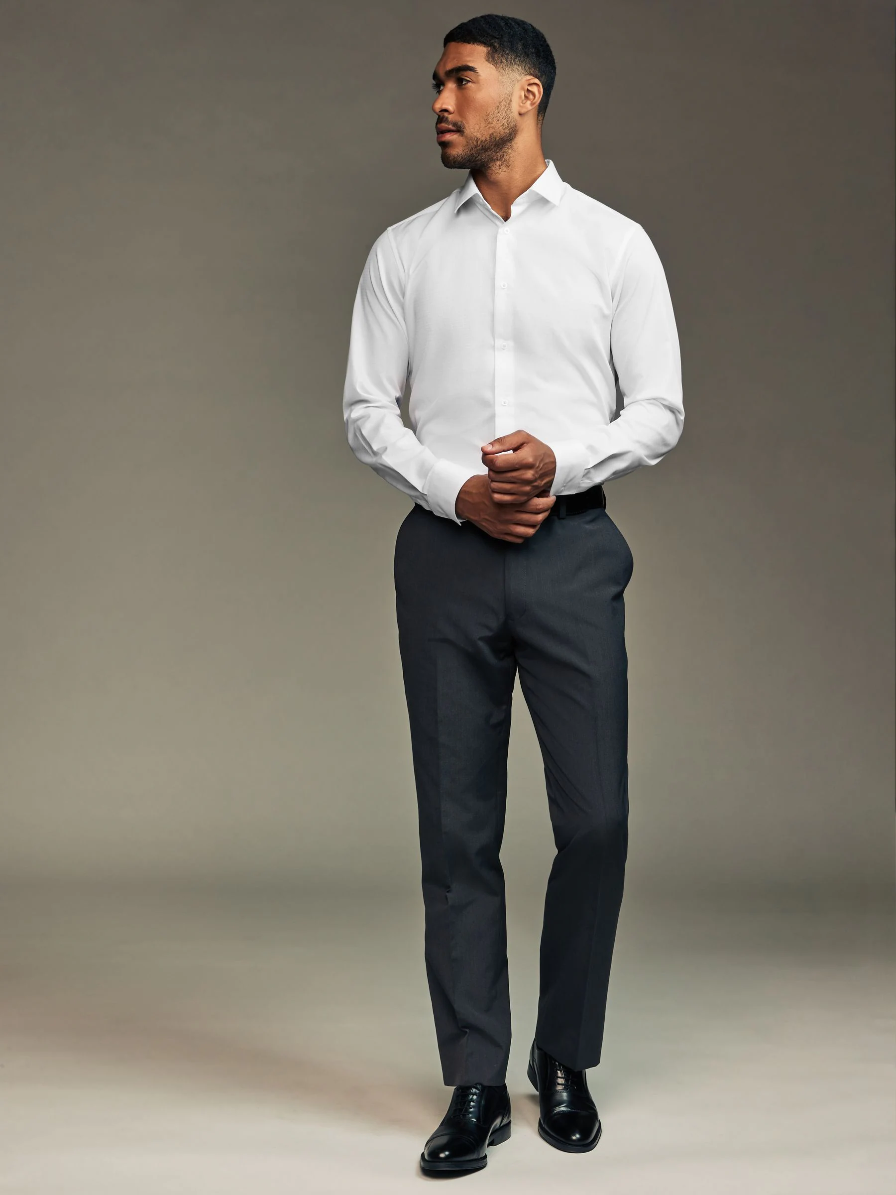Wit/blauw - Slim Fit Easy Care Textured Single Cuff Smart Shirts 3 Pack