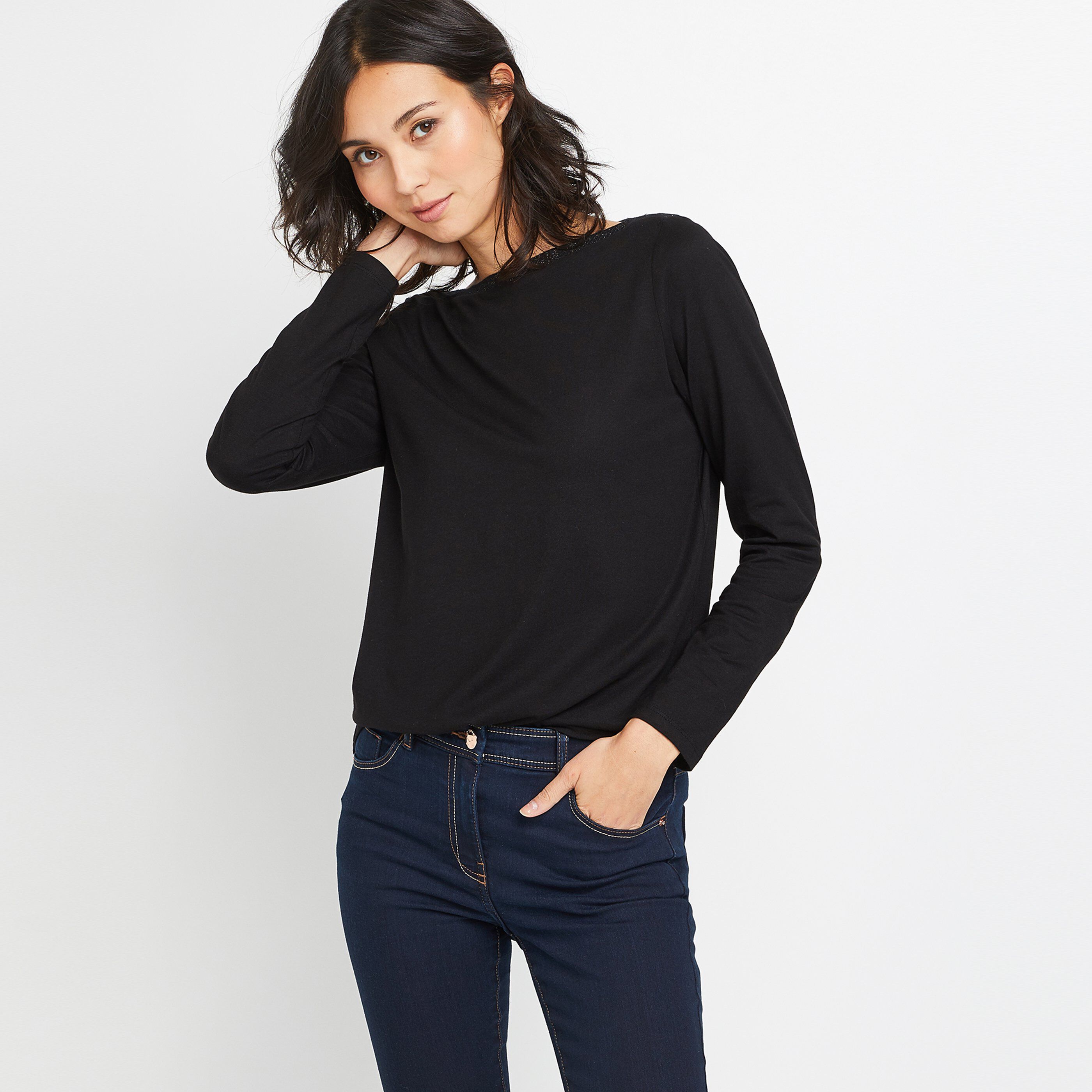 T-shirt col bateau femme - NOIR