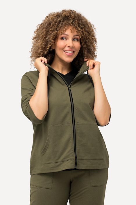 Sweatjacke, Stehkragen, Kängurutasche, hinten länger