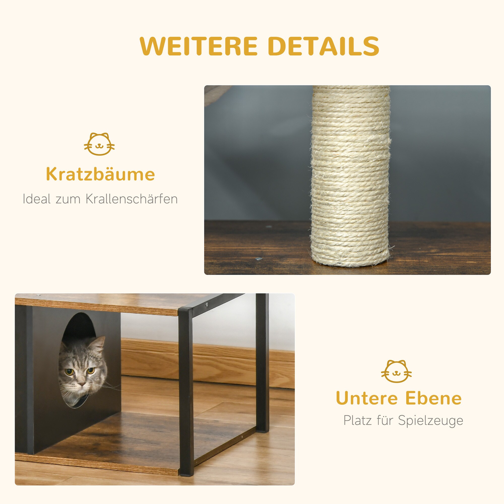 PawHut Katzenhaus mit Kratzstamm schwarz, natur 64L x 40B x 60H cm