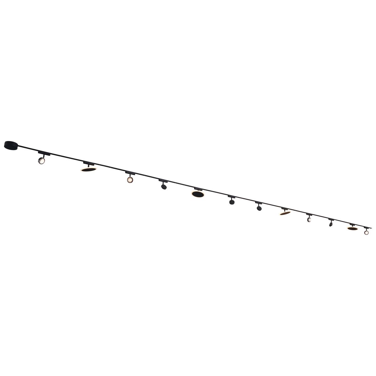 Railsysteem met 8 spots en 4 plafondlampen zwart 1-fase - Magnetic Lance Puk