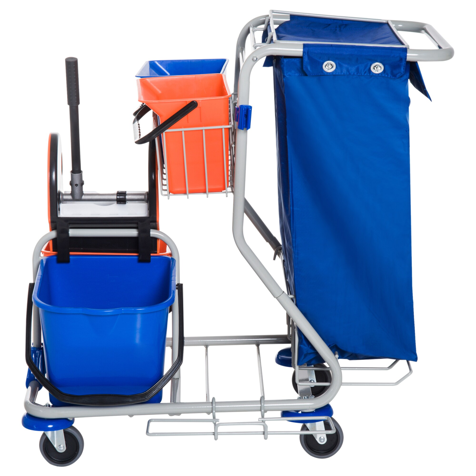 HOMCOM Putzwagen mit 4 Fahreimern blau, orange 100 x 70 x 103 cm (LxBxH)