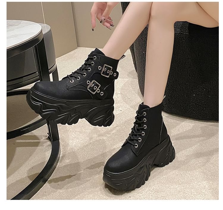 Sleeko - Platform High Top Sneakers met Gesp en Vetersluiting