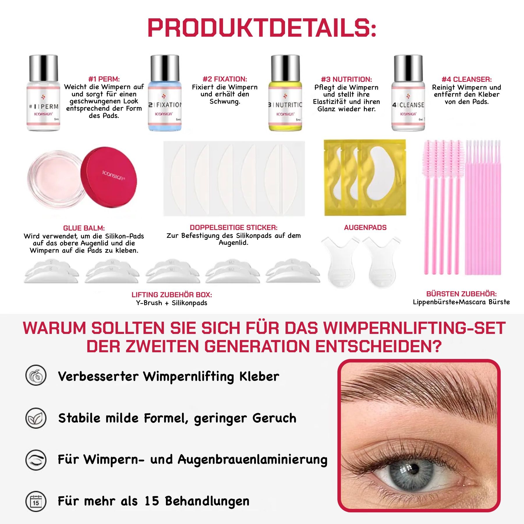 Iconsign Wimpernlifting Set der 2 Generation mit Cream Kleber