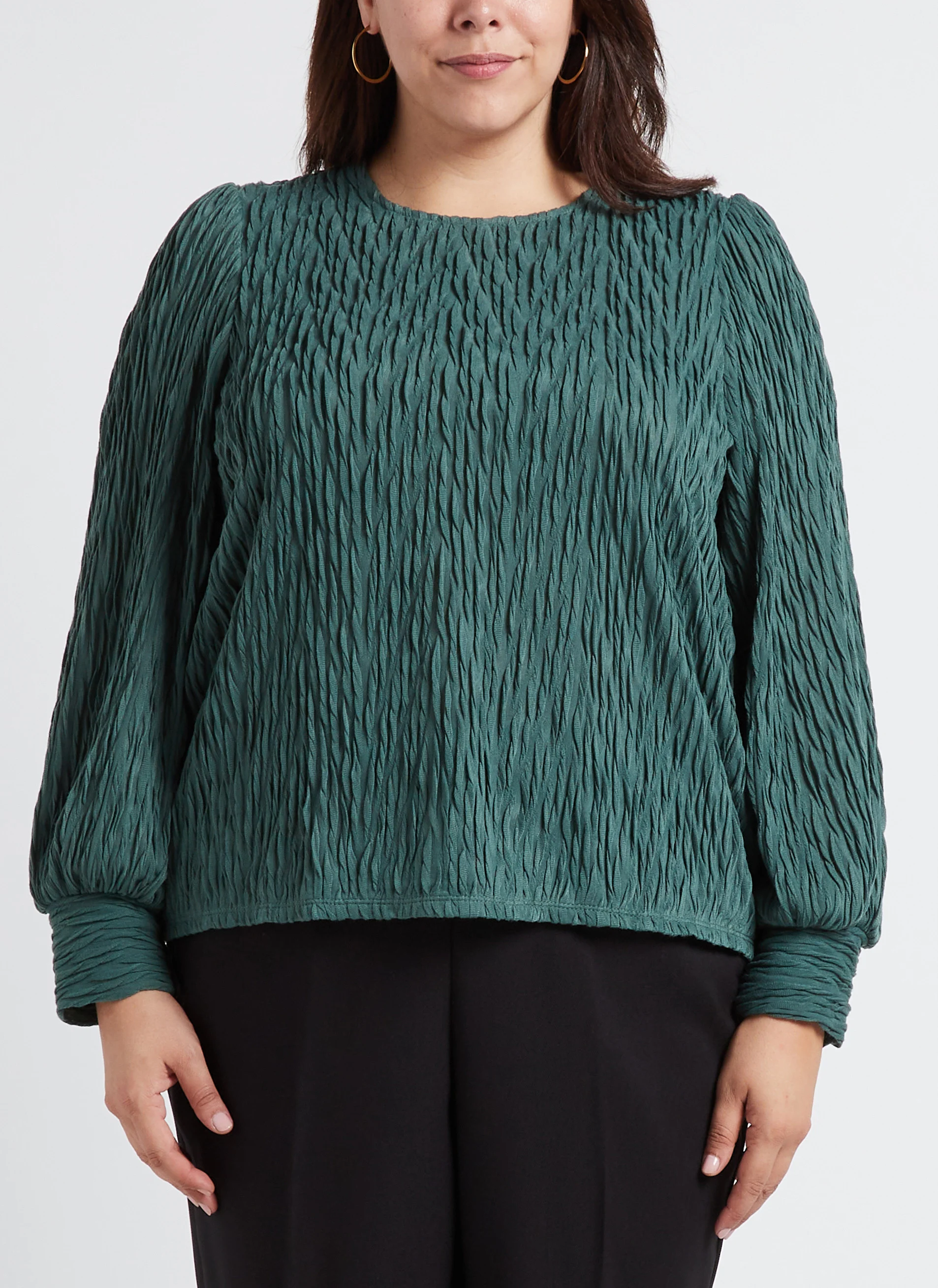 MAIA - Top col rond texturé | Vert