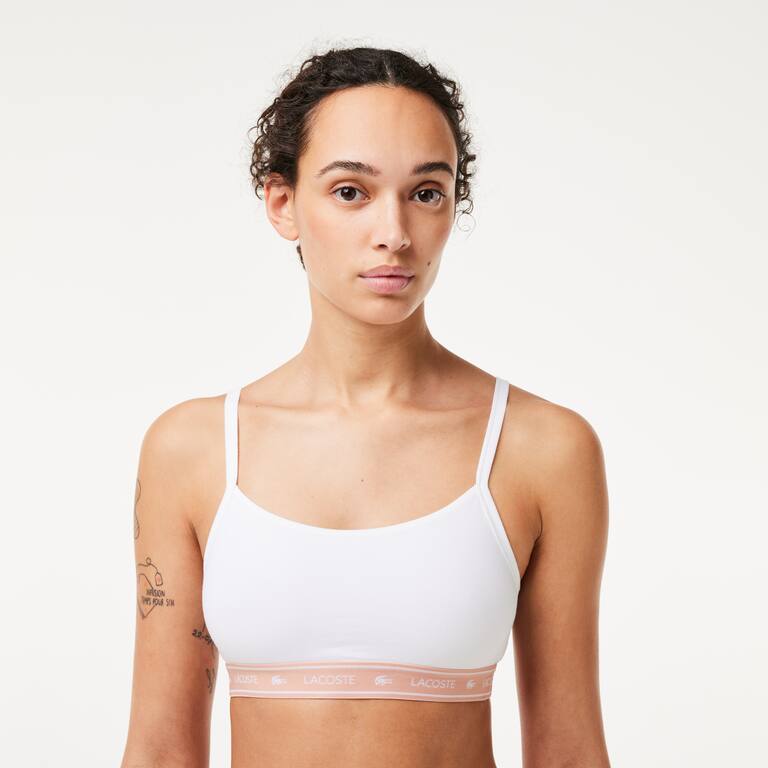 Brassière avec bande siglée en coton stretch Brassières - Blanc - Lacoste - Femme