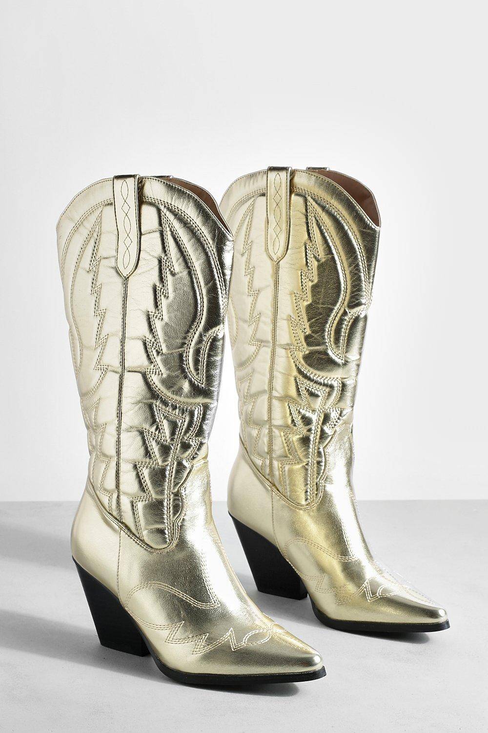 boohoo Bottes de cowboy western métalliques montantes